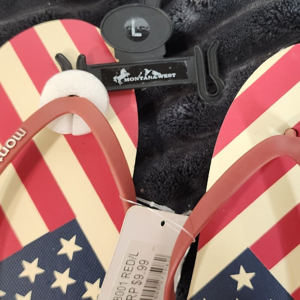 Montana West Red White and Blue Stars and Stripes Womens Flip Flops Size L 9/10 - Picture 15 of 16